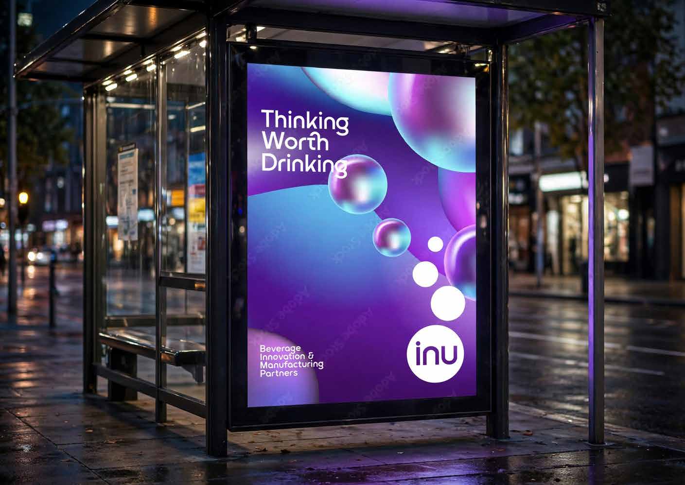 Concept render of an inu poster in a bus shelter